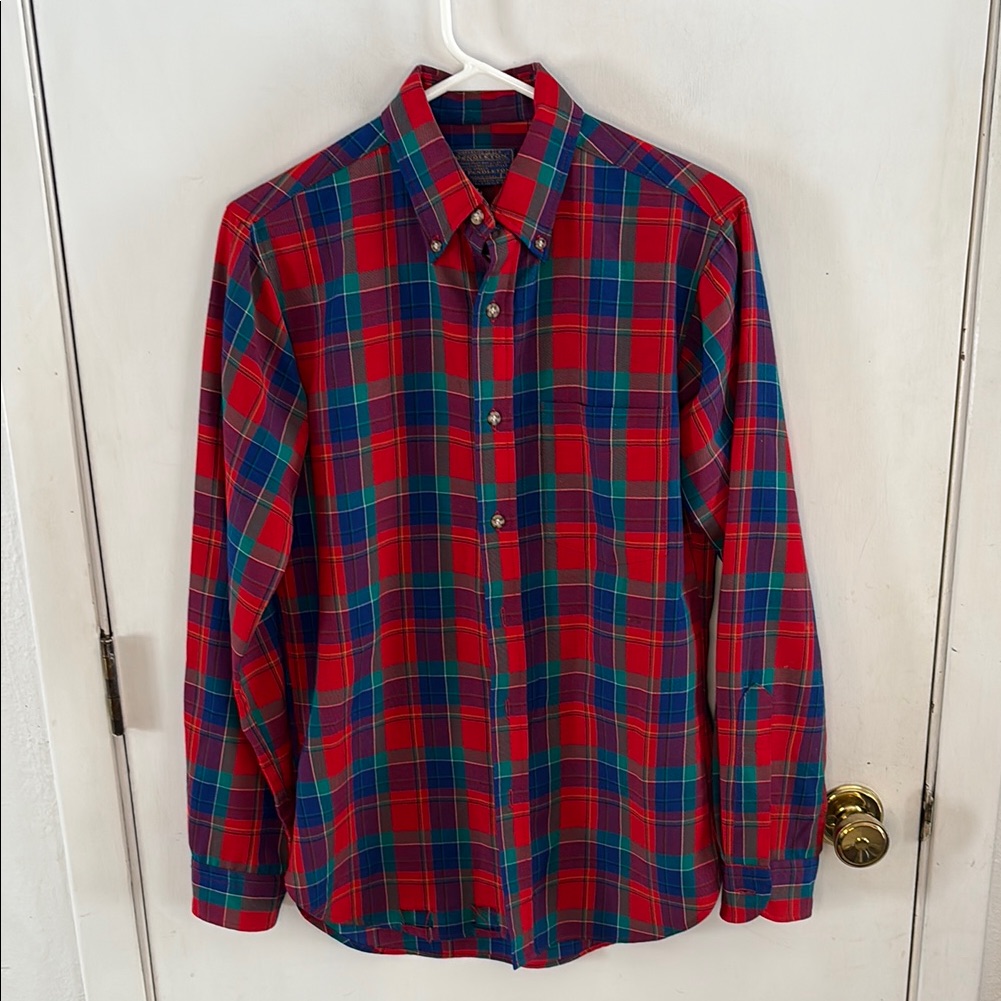 Pendleton Red Purple Blue Green Plaid Wool Long Sleeve Button Down Shirt Sz S